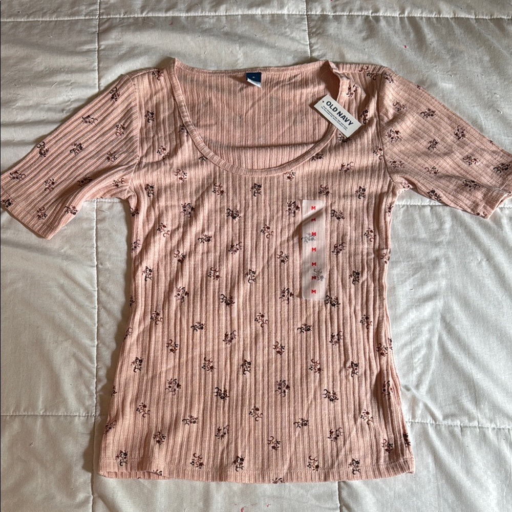 Old Navy Blush Floral Ribbed Tee